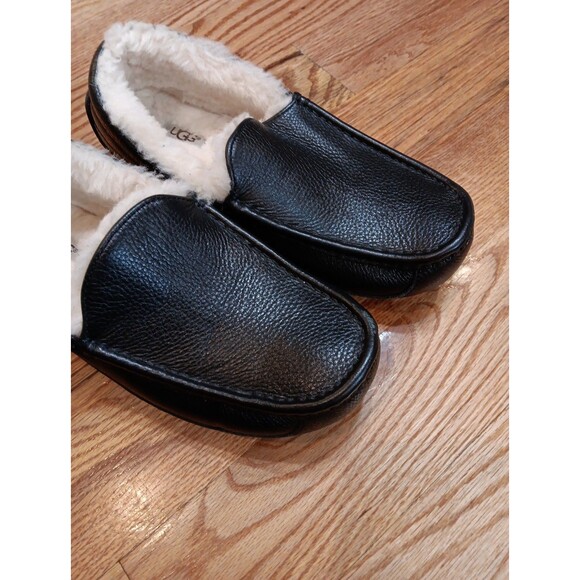 UGG Ascot Slippers Black Leather Sherpa Lined Size US 9 EU 42 Model‎ 5379 - Picture 3 of 10